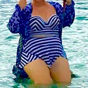 Torrid Striped two piece swim suit